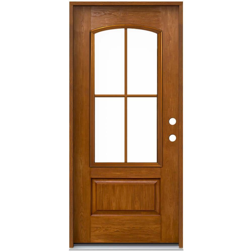 36 in. x 80 in. Left-Hand 4 Lite Clear Glass Mocha Stain Fiberglass Prehung Front Door with Brickmould -  JELD-WEN, THDJW244200001
