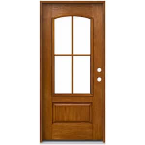 36 in. x 80 in. Left-Hand 4 Lite Clear Glass Mocha Stain Fiberglass Prehung Front Door with Brickmould