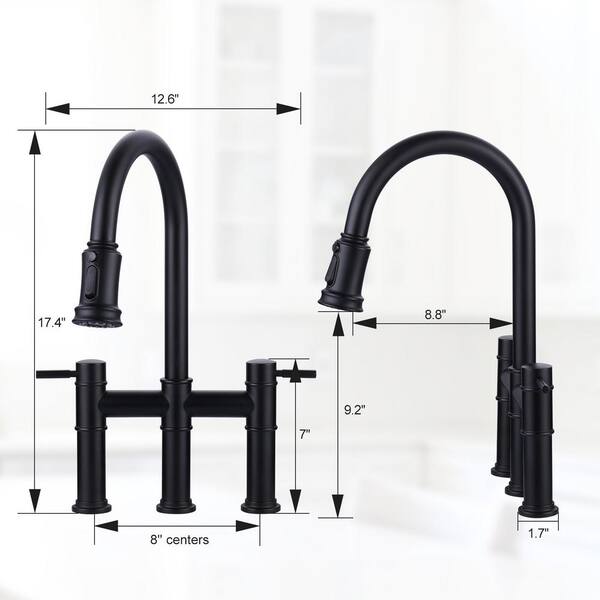 WOWOW Double Handle Bridge Kitchen Faucet in Black 2314700B - The