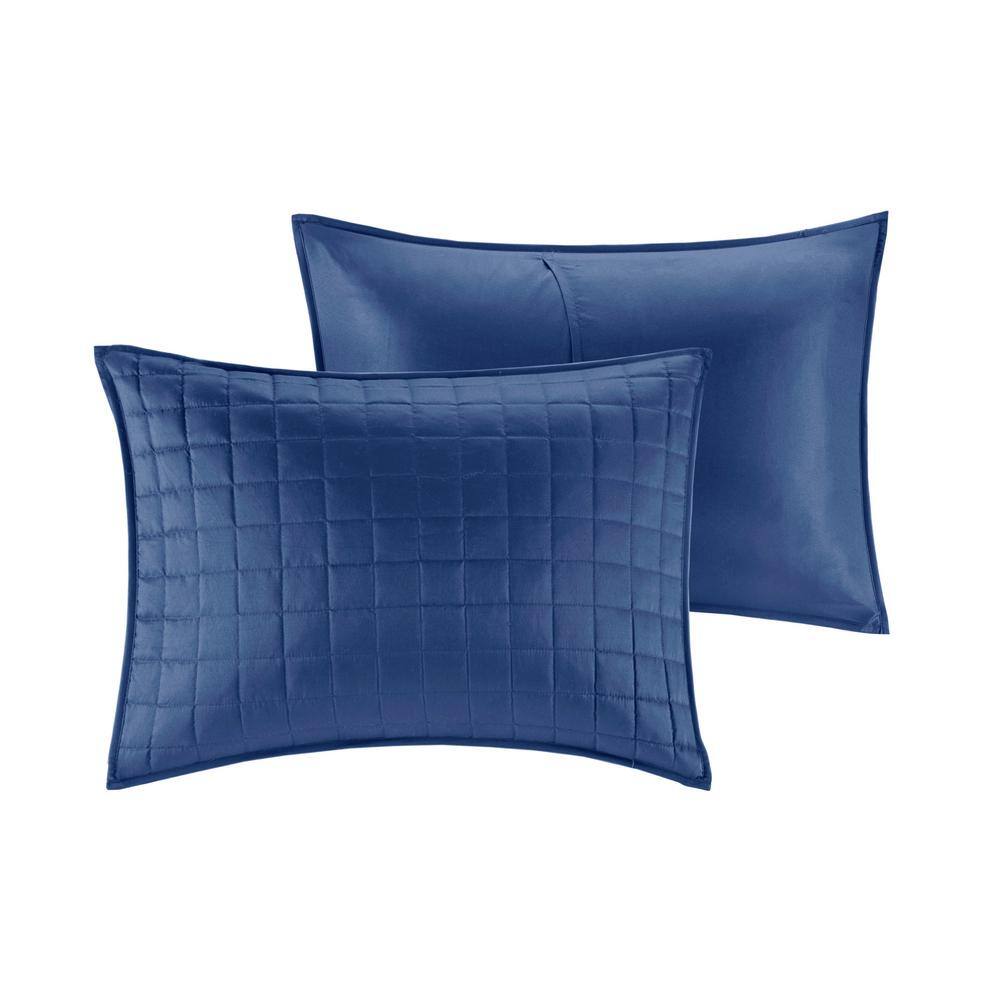 Navy and White Hotel Style Comforter and Coverlet Full Set