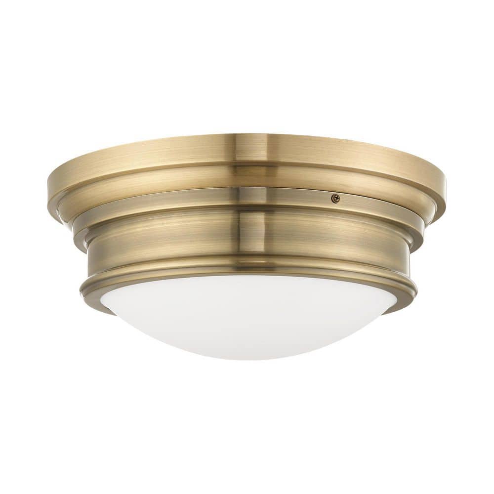 Antique Brass 3-Light Flush Mount with Satin White Glass