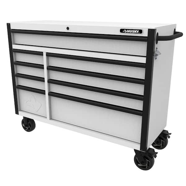 Heavy-Duty 52 in. 9-Drawer Matte White Rolling Tool Cabinet