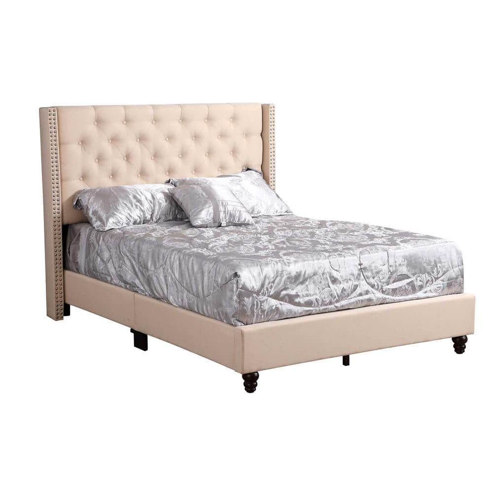 Julie Beige Tufted Upholstered Low Profile Full Panel Bed