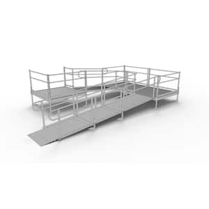 PATHWAY 20 ft. U-Shaped Aluminum Wheelchair Ramp Kit with Solid Surface Tread, 2-Line Handrails and (3) 5 ft. Platforms