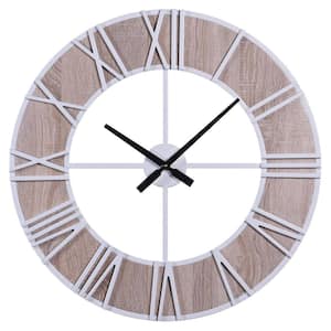 White Analog Wood Roman Numerals Wall Clock
