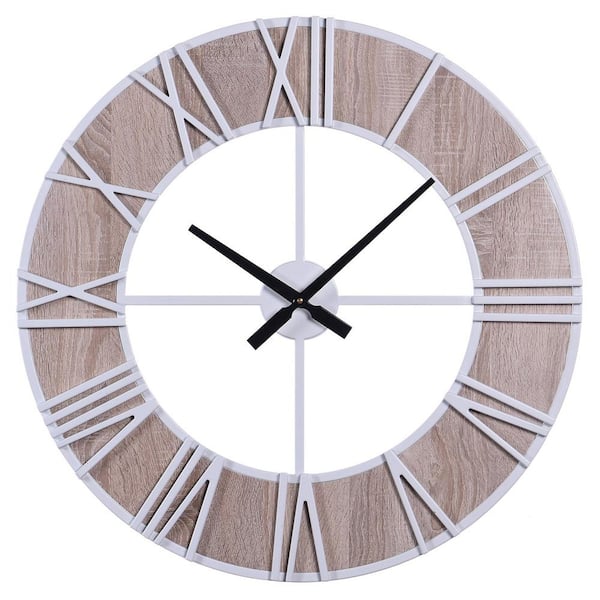 StyleCraft White Analog Wood Roman Numerals Wall Clock