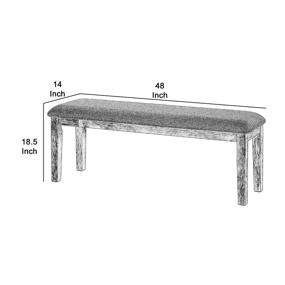 Gray Rectangular Wooden Bench with Upholstered Seat