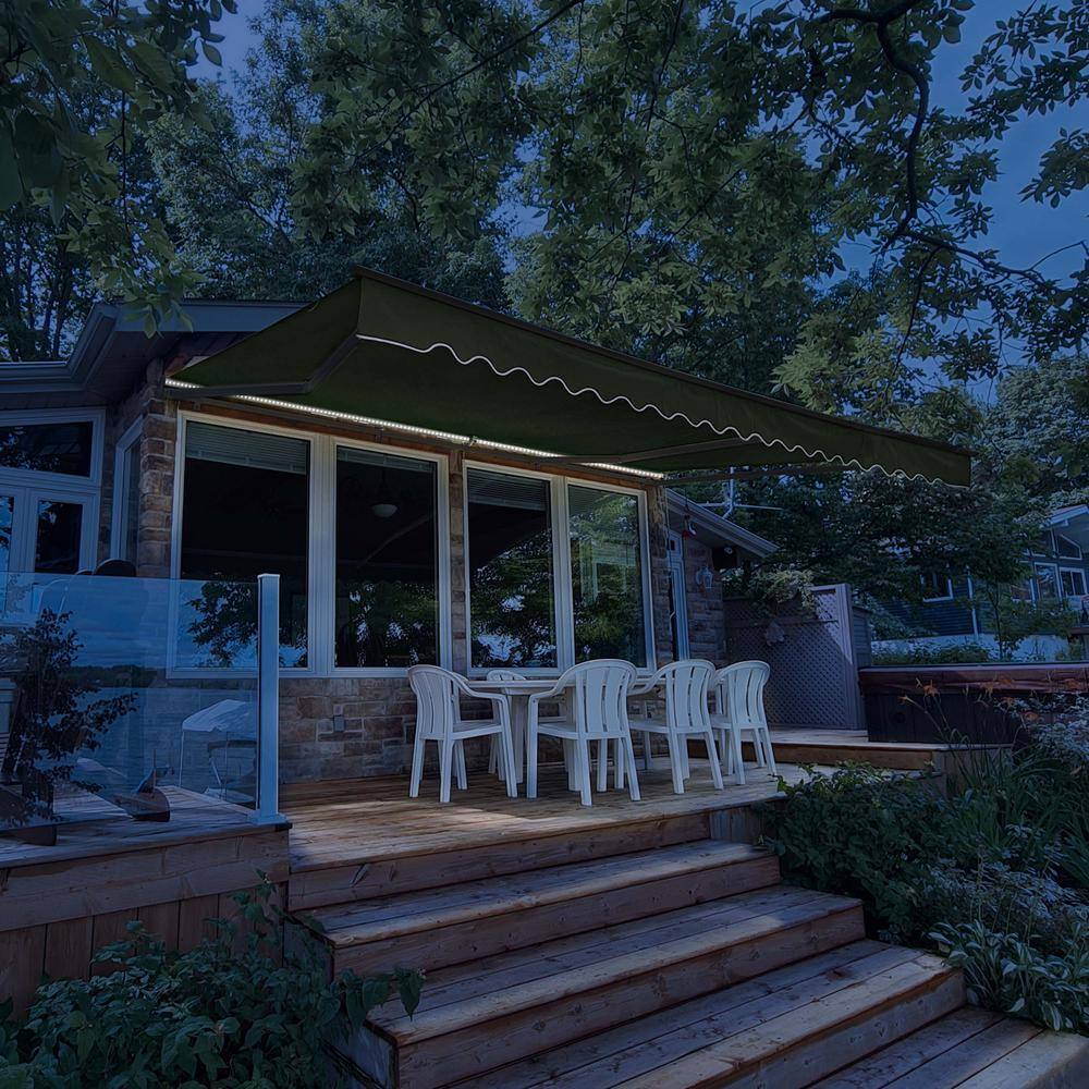 Forest Green Motorized Retractable Patio Awning with LED Lights