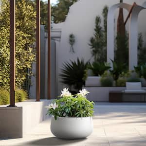 Lightweight 15 in. W. x 8 in. Crisp White Extra Large Tall Round Concrete Plant Pot/Planter for Indoor and Outdoor