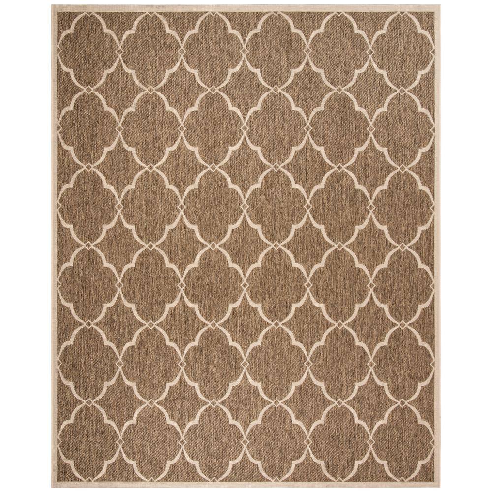 Beige and Cream Geometric 8' x 10' Indoor/Outdoor Synthetic Rug