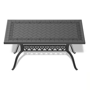 59.05 in. Cast Aluminum Rectangle Patio Outdoor Dining Table with Black Frame and Carved Texture on the Tabletop