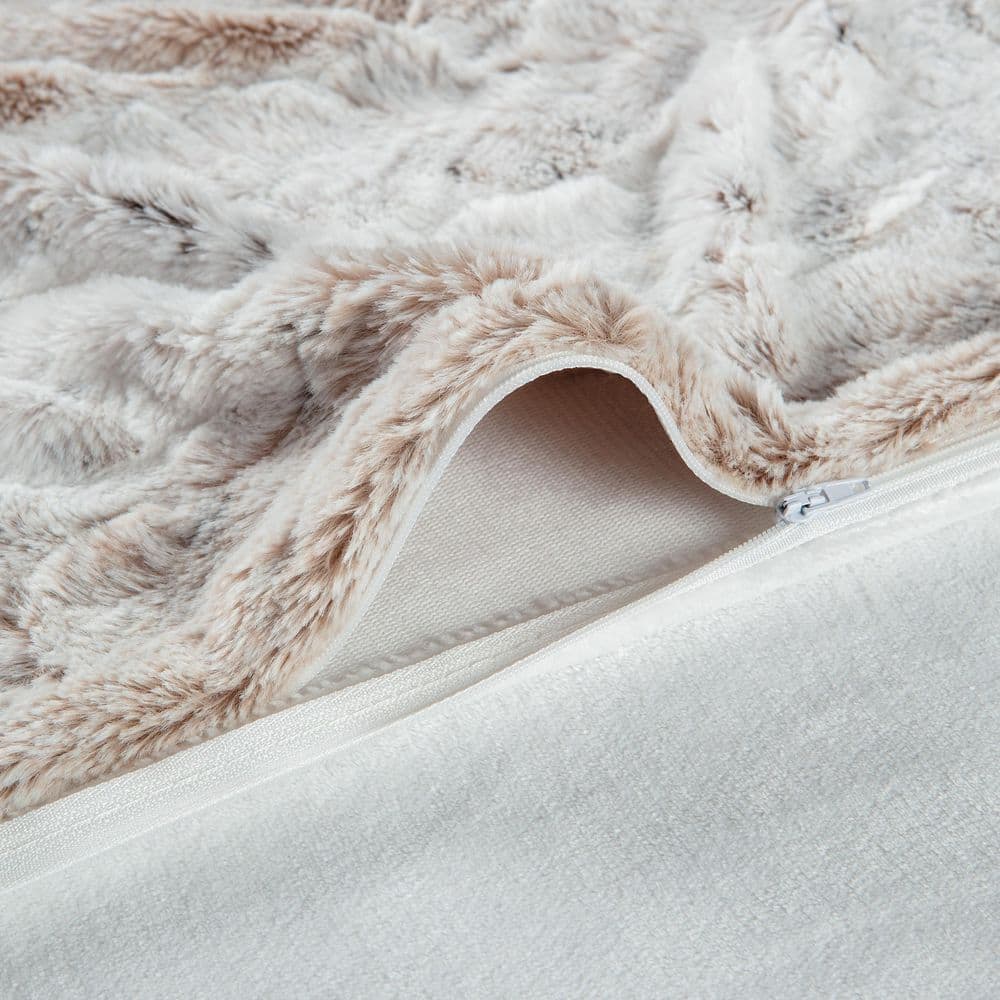 Luxurious Beige Faux Fur Queen Duvet Cover Set