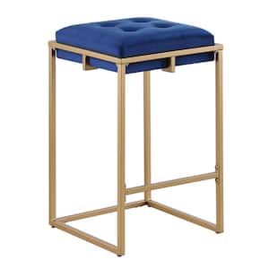 Nadia 26 in. H Blue and Gold Backless Metal Frame Counter Height Bar Stool (Set of 2)