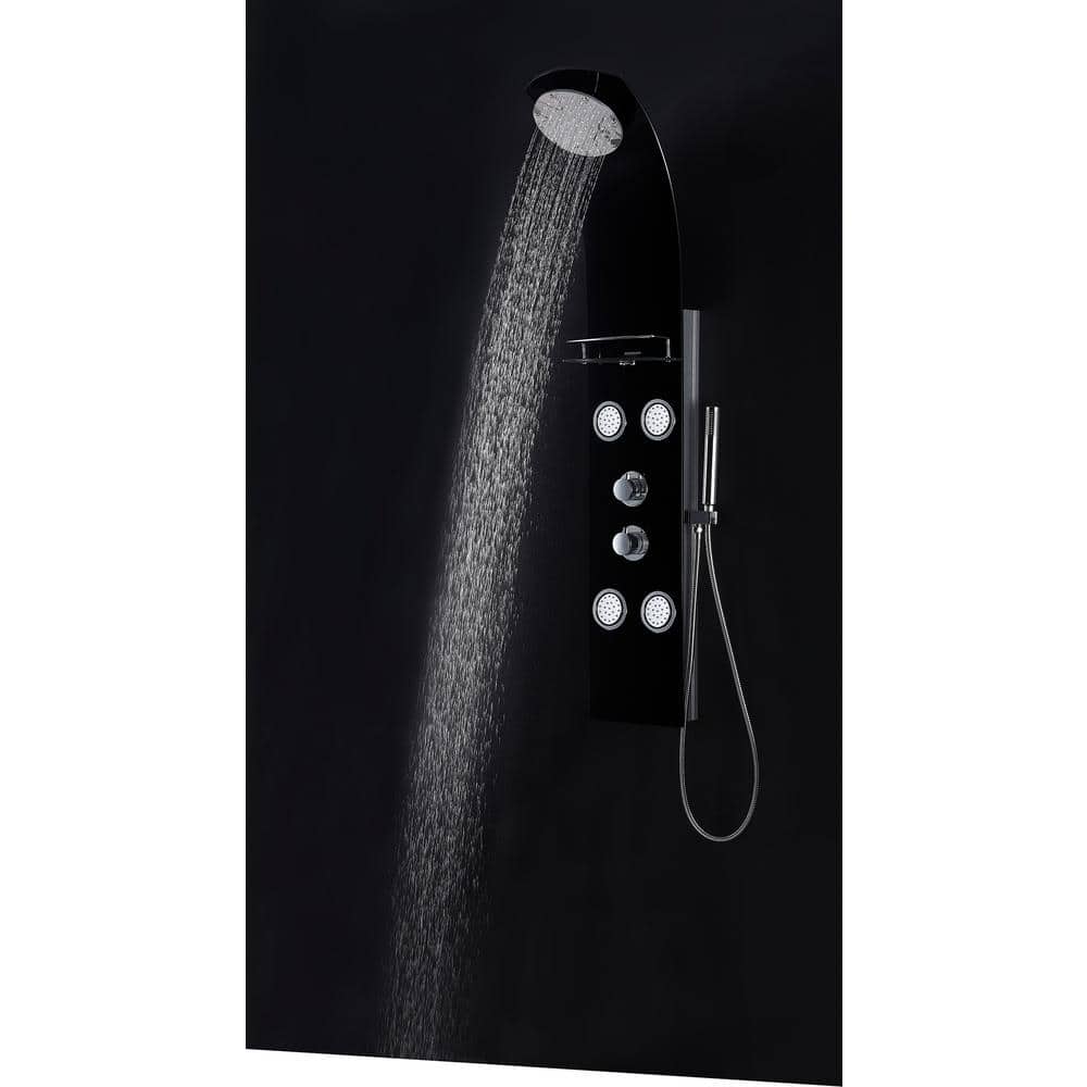Colossal 56'' Black Tempered Glass Shower Panel with Adjustable Jets