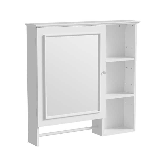 Tatahance 28.8 in. W x 28 in. H Rectangular White Wood Medicine Cabinet with Mirror, Open Storage Levels and Adjustable Shelves