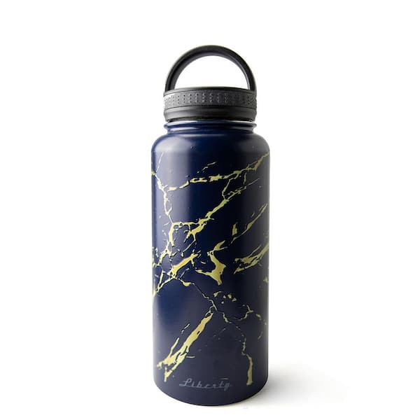Liberty 32 oz. Gold Stone Deep Navy Insulated Stainless Steel Water Bottle with D-Ring Lid