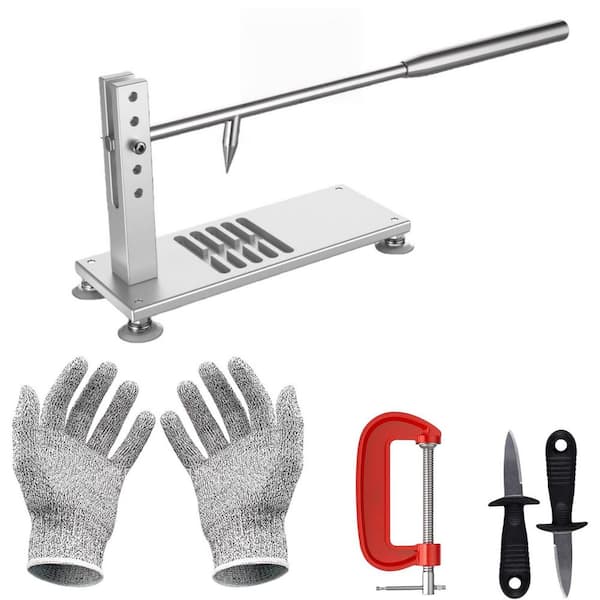 Oyster Clam Opener Machine, Adjustable Oyster Shucker Machine, Seafood Tool Set with Knives, Gloves and G-Clip