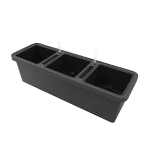 31 in. x 7.75 in. Anthracite Gray Resin Self Watering Rectangle Trio Planter with Wheels