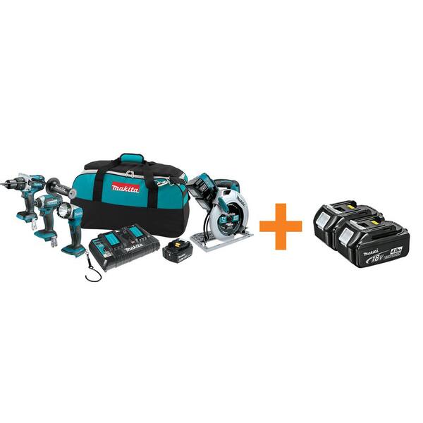 Makita 18-Volt X2 LXT Lithium-Ion Cordless Combo Kit, 4.0Ah (4-Tool) with Free 4.0Ah Battery (2-Pack)