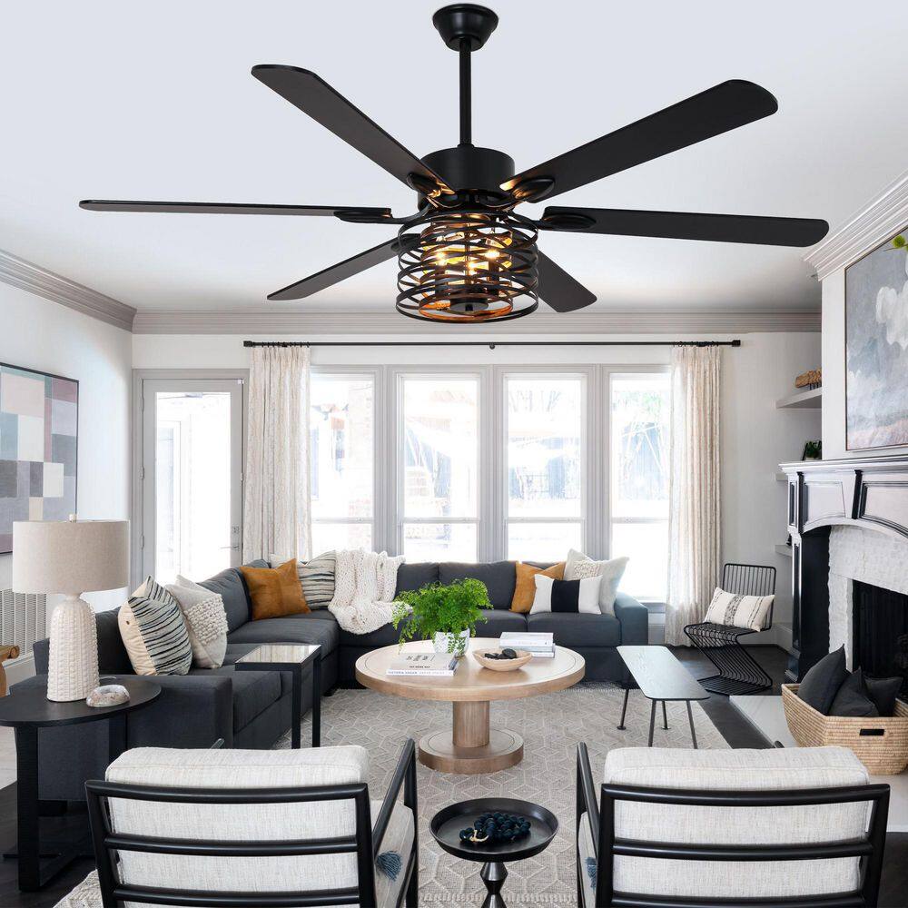 Koyah 65 in. Indoor Matte Black Standard Modern Ceiling Fan with Light and Remote, Reversible DC Motor Caged Ceiling Fan price history on PriceWatchPro