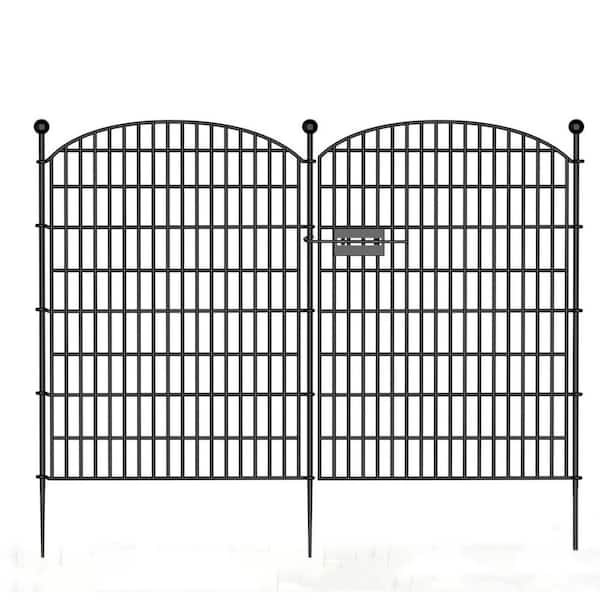No Dig Decorative Garden Fence 5 Panels with Gate, 40 in. (H) x 11.8 ft. (L) Metal Animal Barrier Ground Stakes Fencing