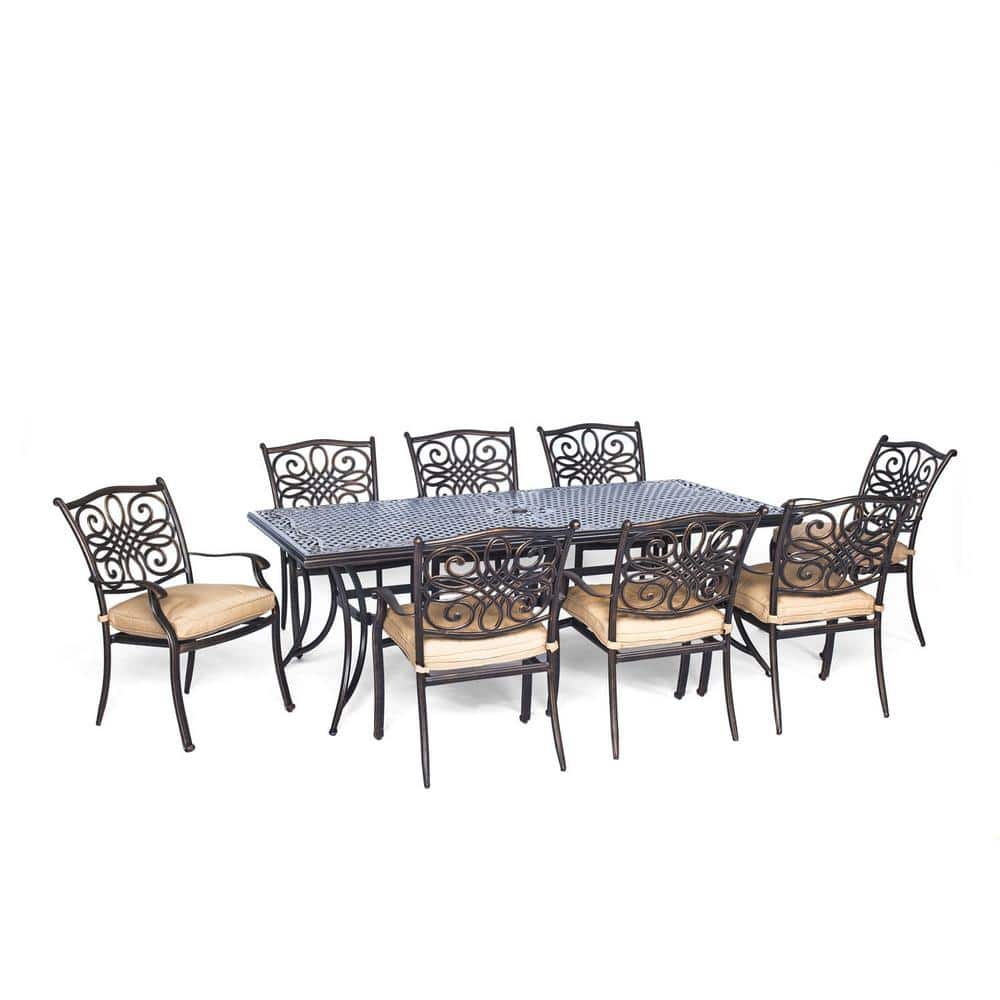 Natural Oat 9-Piece Aluminum Outdoor Dining Set with Cushions