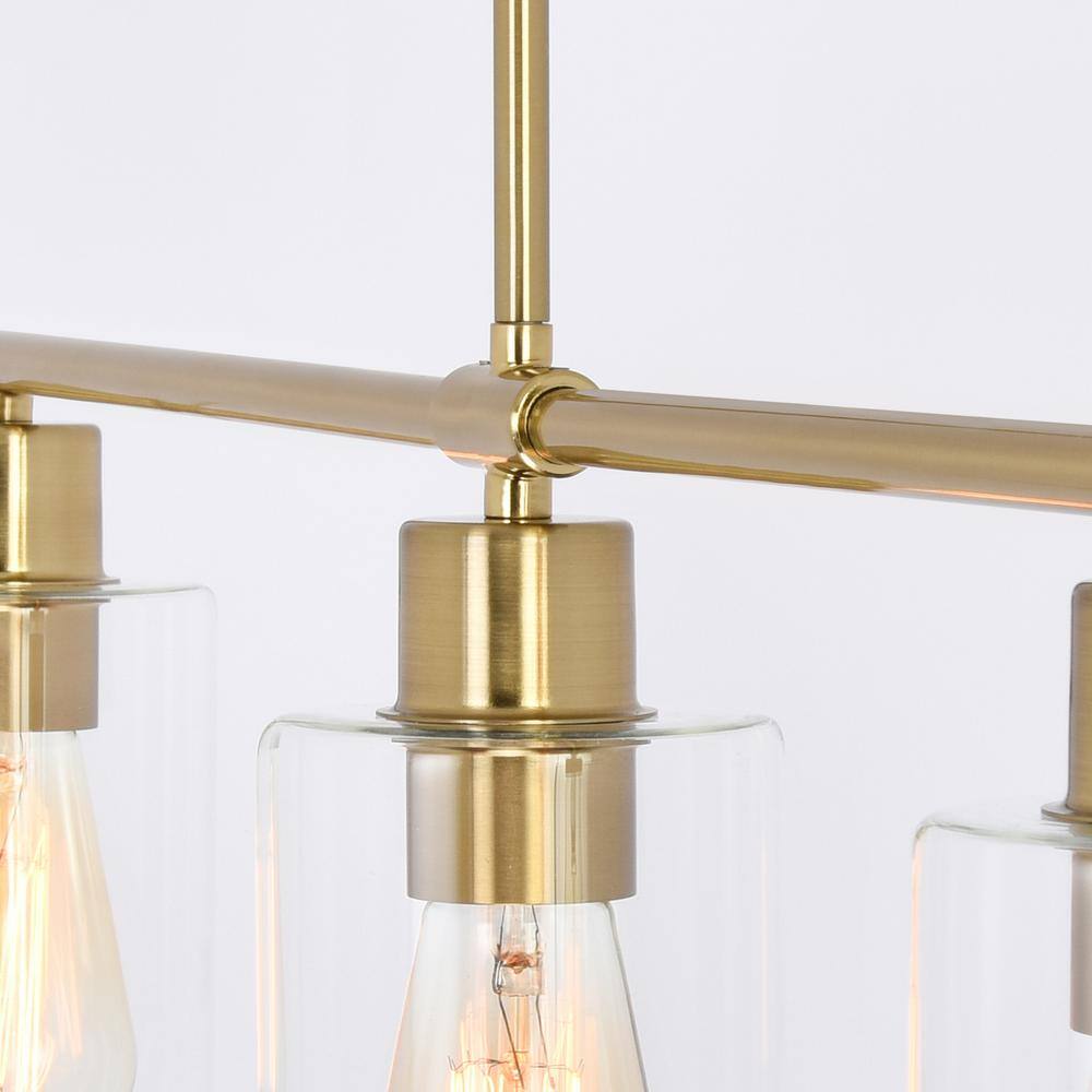 Gold Linear Pendant Light with Clear Glass Shades