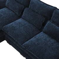 Harper & Bright Designs 109.8 in. W Flared Arm Modern U Shaped Soft Chenille Sectional Sofa in Dark Navy Blue with Waist Pillows GTT017AAC