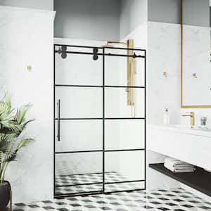 Elan 56 to 60 in. W x 74 in. H Frameless Grid Sliding Shower Door in Matte Black with 3/8 in. (10 mm) Clear Glass