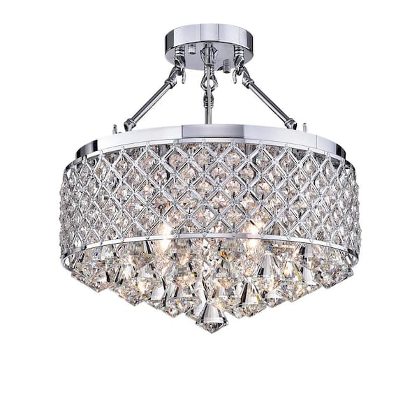 Viola 15 in. 4-Light Indoor Chrome Semi-Flush Mount Chandelier with Light Kit