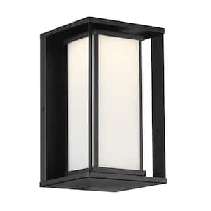 Paxton 1-Light Black Integrated LED Outdoor Wall Sconce with White Panel Glass Shade