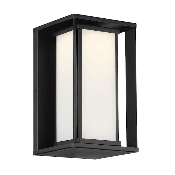 GLUCKSTEINELEMENTS Paxton 1-Light Black Integrated LED Outdoor Wall Sconce with White Panel Glass Shade
