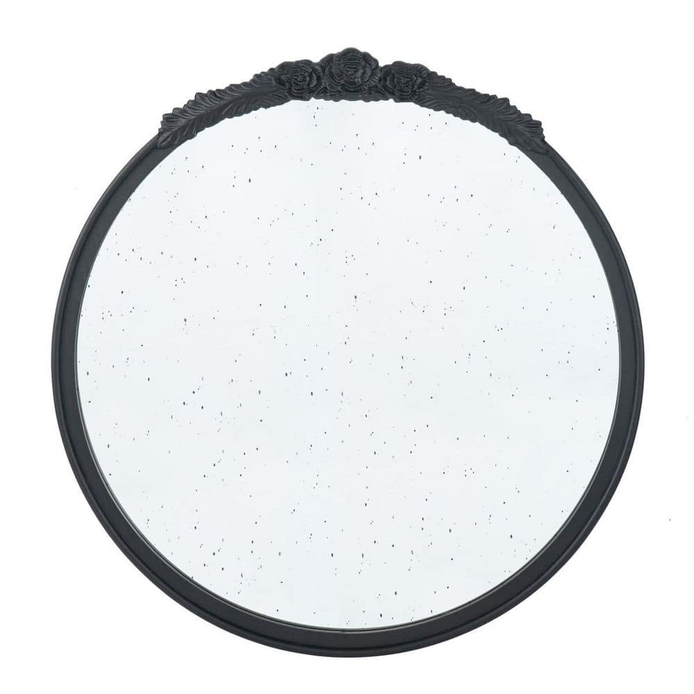 30.00 in. W x 30.00 in. H Round Hand Carved Antique Framed Wall Mount Bathroom Vanity Mirror in Black price history on PriceWatchPro