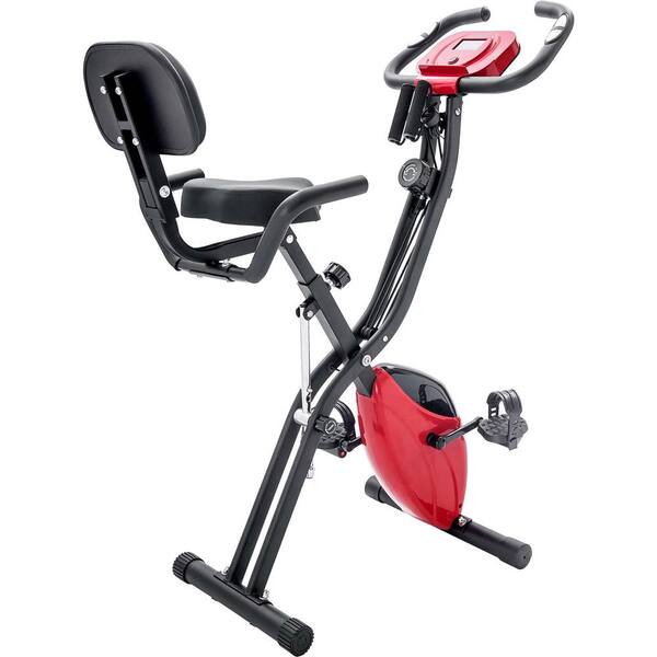 Red Folding Exercise Bike, Fitness Upright and Recumbent X-Bike with 10-Level Adjustable Resistance