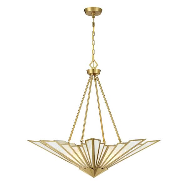 Rivage 4-Light Warm Brass Glam Vintage Art Deco Pendant with Tiffany Art Glass Panes