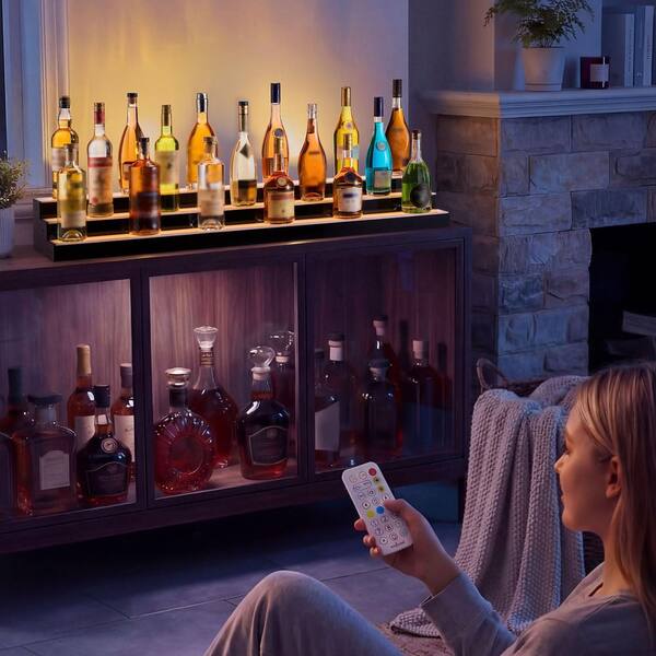 LED Lighted Liquor Bottle Display, 3 Tiers 60 in, Acrylic Bar Shelf with USB, RF Remote & App Control, for 45-60 Bottles