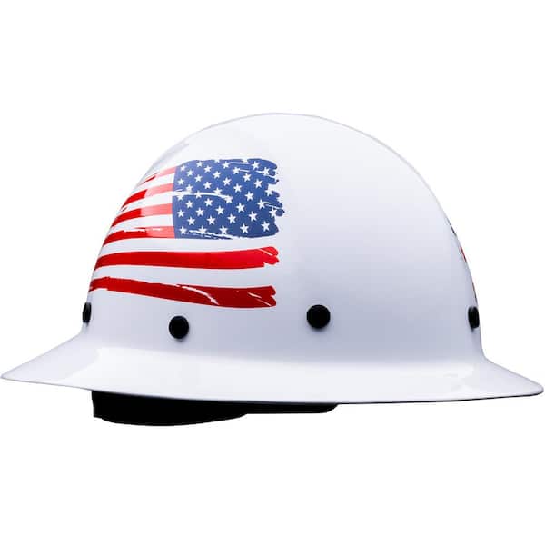 PIP Dynamic Wolfjaw White USA Flag Type 1 Class G Full Brim Fiberglass Resin Hard Hat with 8-Point Ratchet Suspension