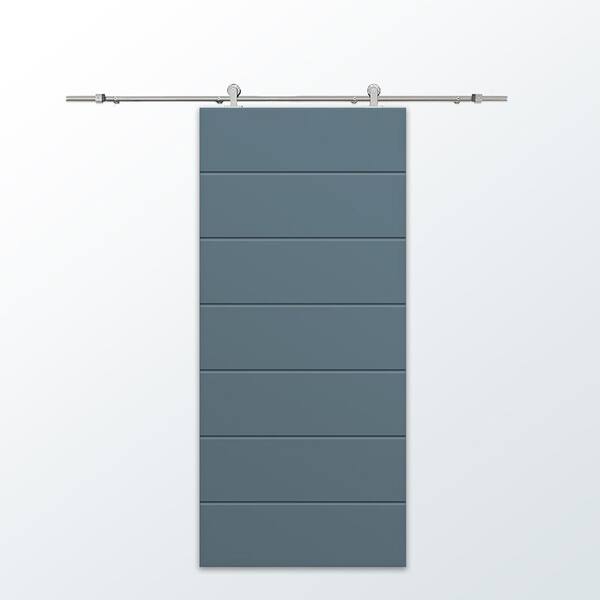 CALHOME 36 in. x 80 in. Dignity Blue Painted Composite MDF Paneled Interior Sliding Barn Door with Hardware Kit