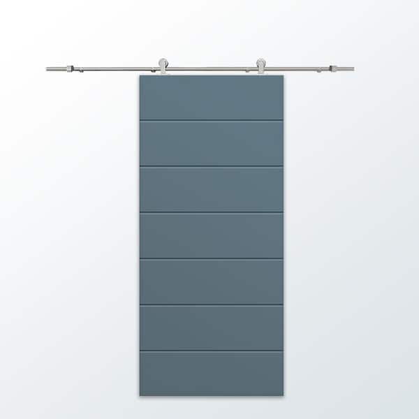 CALHOME 30 in. x 96 in. Dignity Blue Stained Composite MDF Paneled Interior Sliding Barn Door with Hardware Kit