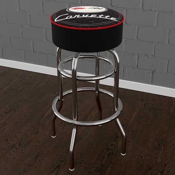 Unbranded Corvette C1 Black 31 in. Red Backless Metal Bar Stool with Vinyl Seat