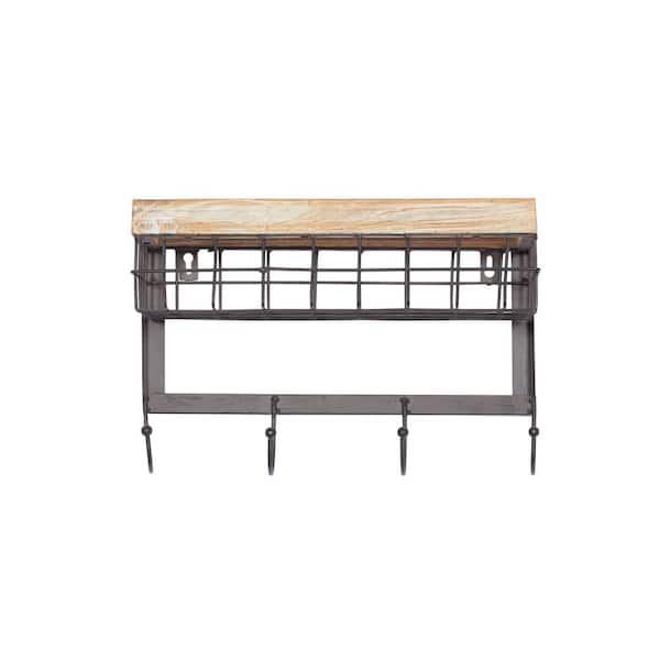 Litton Lane 4-Hook Brown Metal Farmhouse Wall Hook