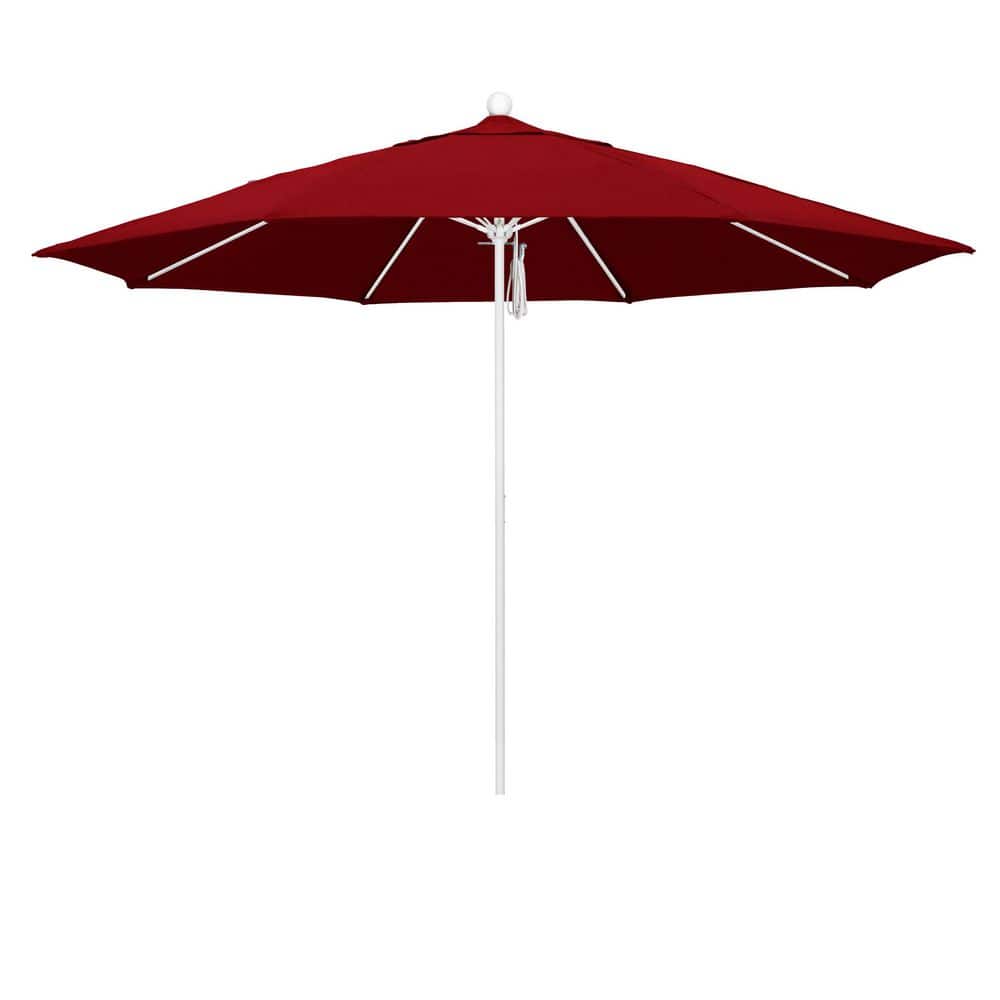 11 ft. Matted White Aluminum Market Patio Umbrella with Fiberglass Ribs Pulley Lift in Jockey Red Sunbrella price history on PriceWatchPro