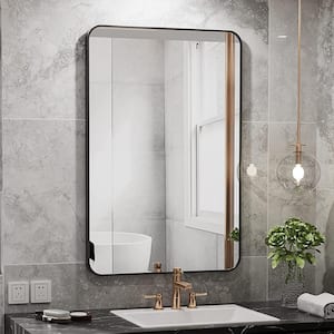 24 in. W x 36 in. H Small Rectangular Tempered Glass and Aluminum Alloy Framed Wall Bathroom Vanity Mirror in Black