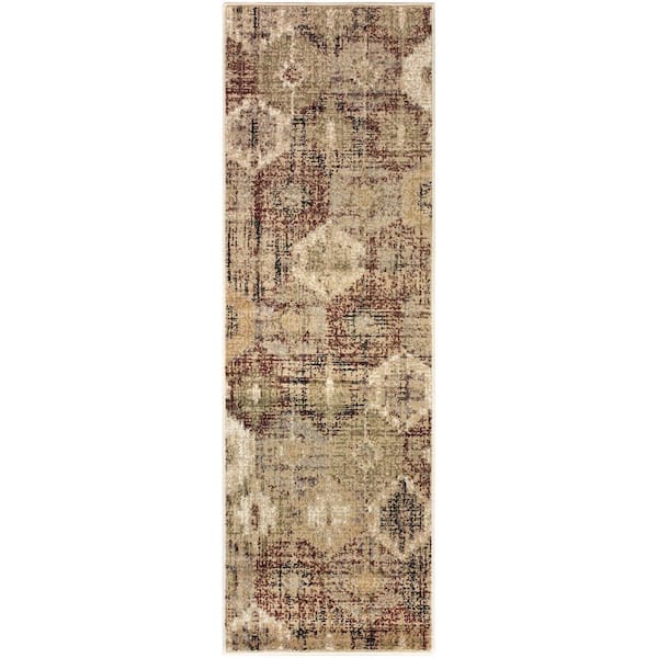 Arabella Gold 2 ft. 7 in. x 8 ft. Modern Distressed Diamonds Polypropylene Area Rug