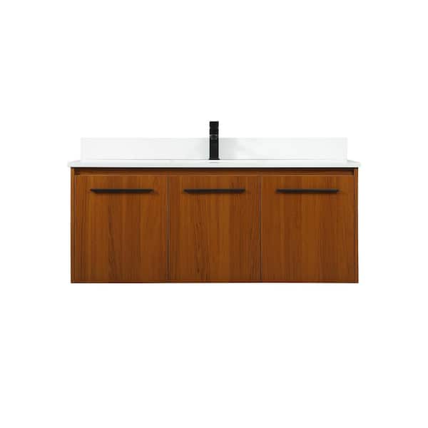 Unbranded Simply Living 48 in. W x 18 in. D x 19.7 in. H Bath Vanity in Teak with Ivory White Engineered Marble Top