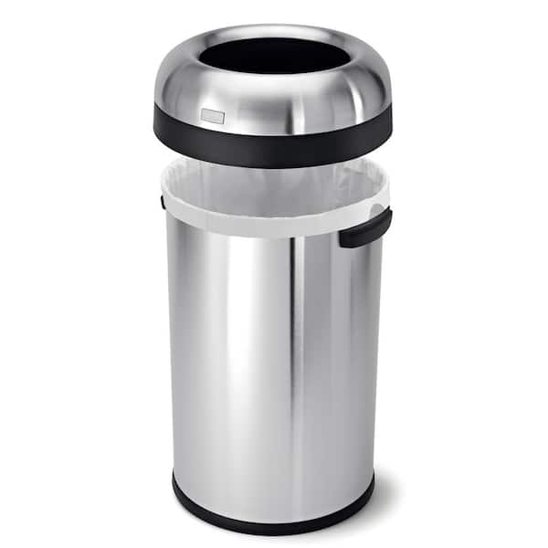 80L Round Open Top Commercial Trash Can, Brushed Stainless Steel