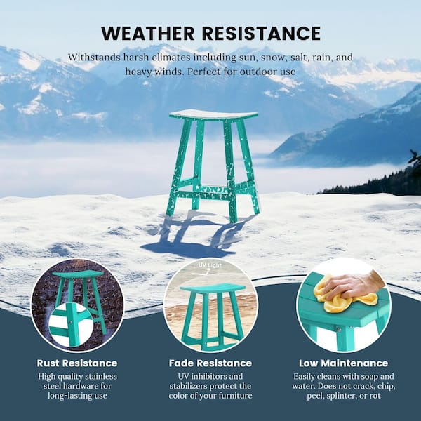 Franklin Turquoise 24 in. Poly HDPE Fade Resistant Outdoor Patio Saddle Seat Counter Height Bar Stool