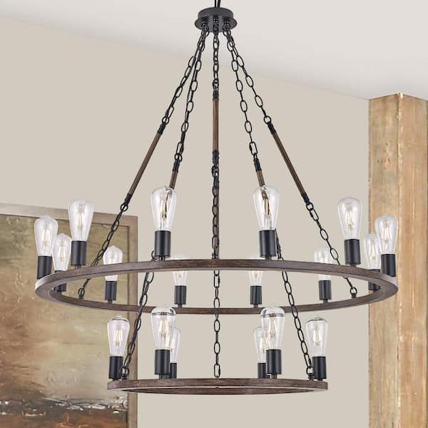 Vanity Art Cannes 18-Light Darkwood/Black Wagon Wheel Chandelier