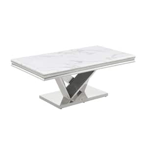 Titan 51 in. L Silver Rectangle Faux Marble Coffee Table