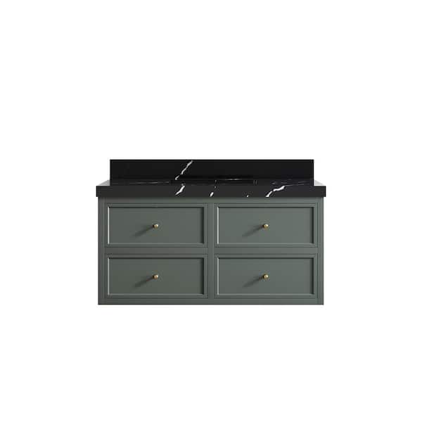 Willow Collections Roswell 42 in. W x 22 in. D x 36 in. H Single Sink Bath Vanity in Pewter Green with 2 in. Calacatta Black qt. Top